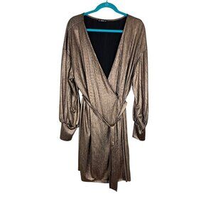 Shein Dress Women 2XL Metallic Wrap Belted Mini Glam Vegas Sheer Party Bridal